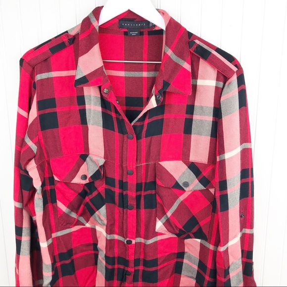 Sanctuary Boyfriend Shirt Red Plaid Button Down - Picture 3 of 7